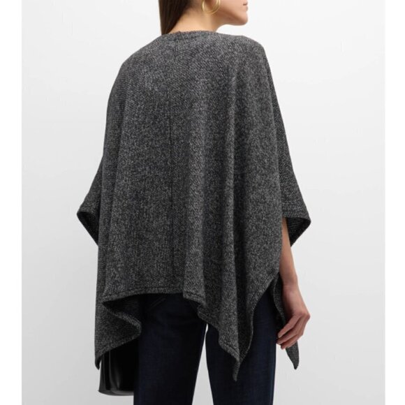 Eileen Fisher Open-Front Organic Cotton Marled-Knit Shawl-Serape, Black/White - Picture 2 of 4